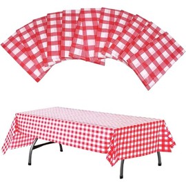 UgyDuky Checkered Disposable Tablecloths 54x108in(10 Pack), Premium Plastic Picnic Tablecovers for Picnics or Parties with Red and White Buffalo Plaid Checkered Gingham Style