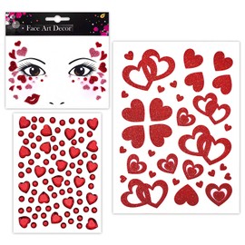 Luckeey Gesichtstattoo Karneval, Glitzer Köln Tattoos Aufkleber Gesicht, Face Fake Tattoo Herz Sticker Klebetattoos, Rot Glitzersteine Gesicht, Amor Kostüm Damen Fasching Valentinstag Schminke Accessoires