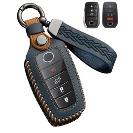 YINEOR for Toyota Key Fob Cover Leather Car Key Case Keychain Fob Holder Compatible for Corolla Cross Crown Grand Highlander Prius Land Cruiser RAV4 Prime Venza Fortuner Sienna Hilux Mirai (Blue)