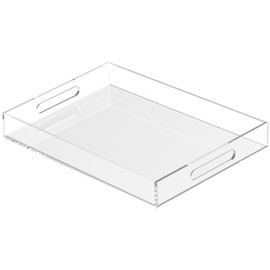 KHUBVIX Acrylic Tray 16×12" with Cut Handles - Spill Proof Decorative Tray is an Ideal Countertop Organizer for Living Rooms, Ottoman Coffee Tables, Offices, Kitchens & Serving Guests