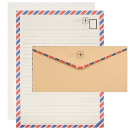 Belle Vous Writing Paper with Envelope (Set of 96) - 48 Antique Paper Sheets in Letter Size & 48 Brown Envelopes - Vintage Travel Style Envelopes for Invitations, Letters, Thank You & More