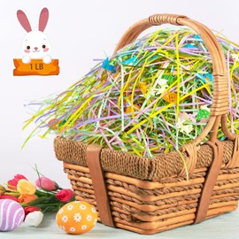 1 LB Iridescent Easter Grass Multicolor Rainbow Raffia Grass Crinkle Cut Paper Easter Basket Grass for Easter Gift Box Filler Party Birthday Gift Wrapping
