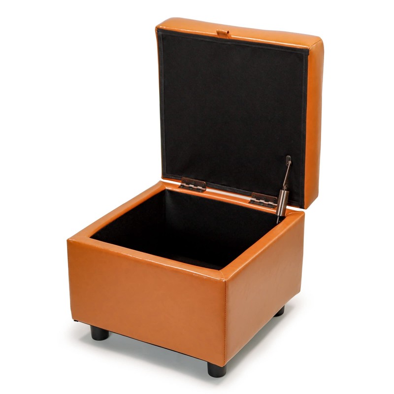 H&B Luxuries Tufted Leather Square Flip Top Storage Ottoman Cube