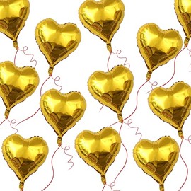 10 Inch Gold Heart Mylar Balloons, 50pcs Small Foil Balloons for Birthday Party Wedding Baby Shower Valentine's Day Party Decorations