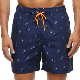 ZWRJDOMUM Men's Sportwear Quick Dry Board Shorts with Lining (US M (Fits Waist 32.5" - 34",Tag XL), G-Coconut Tree)