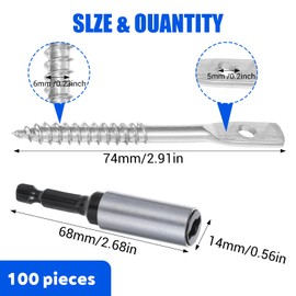 150 Pcs Eye Lag Screws and 1Pcs Driver Set, 1/4 Inch x 3 Inch Eye Hooks Zinc Plated Carbon Steel Eye-Bolts for Wood Attaching Hanger Wire to Ceiling Joists Indoor Outdoor Use