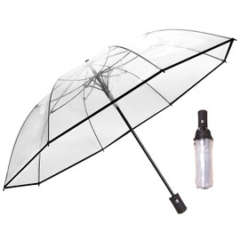 Lezevn 2 Packs Weeding Transparent Umbrella Folding Umbrella Fashion Transparent Umbrella Clear Umbrella for Bridal Groom (Black Edge)