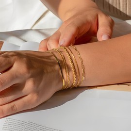 ZKGYUS Pack of 6 Women's Gold Bracelets, 14 K Gold-Plated, Adjustable Bracelet, Boho Gold, Bracelets Jewellery for Women and Girls