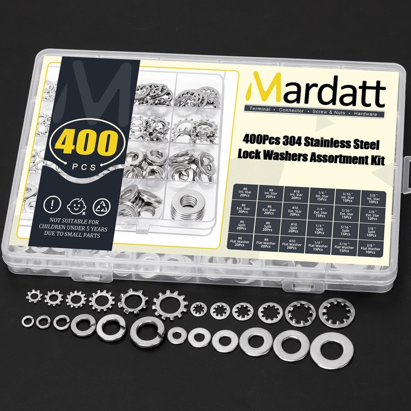 Mardatt 400Pcs 304 Stainless Steel Spring Lock Washer, 6# 8#