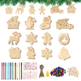 Sweelov Pack of 60 Wooden Pendants Christmas for Painting, 12 Different Shapes, DIY Crafts, Christmas Tree Decorations, Wooden Christmas Tree Decoration, Christmas Tree Hanging Decoration