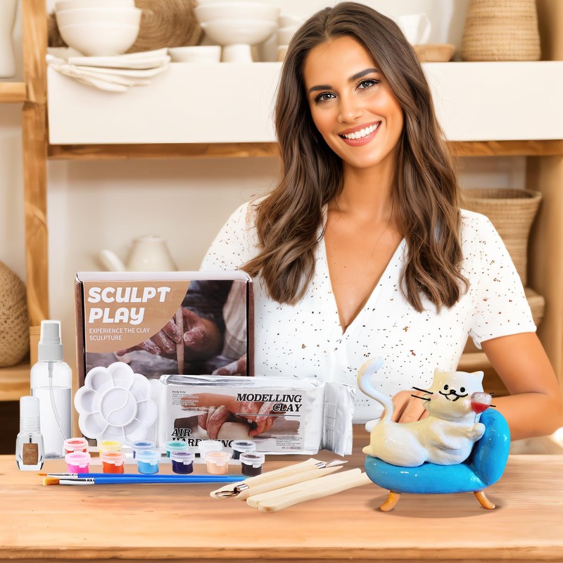 Air Dry Clay Pottery Kit for Beginners Advanced, Natural Air-Dry