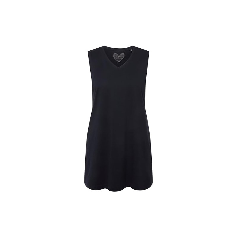 Ulla Popken Women's V-Neck Relaxed Sleeveless Cotton T-Shirt, navy blue