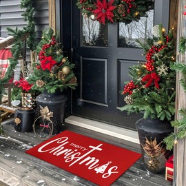 PyreneanHaven Red Merry Christmas Doormat, Christmas Decorations for Home Entrance Rug Decorative Welcome Door Mat Winter Xmas Decor for Home Indoor Outdoor 17 x 30 Inch (Red)
