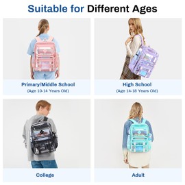 Sisipoet Clear Backpack for School, PVC Clear Bookbag Heavy Duty Transparent Backpack for Stadium Events Multiple Pockets See Through Bag for Teens Students Women Men with Leather Pendant, Black