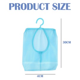 Enforose Hanging Mesh Bag, Reusable Hanging Storage Mesh Bags with S Hooks Multi Purpose Polyester Mesh Laundry Bag Stockings Bra Underwear Bathroom (Blue) 11.81" x 10.24"