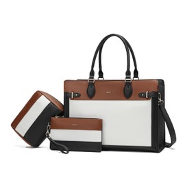 Keyli 3pc Sets Laptop Tote Bag for Women 15.6 Inch Work Bag Business Computer Briefcase Waterproof Leather Laptop Purses Casual Shoulder Handbag Messenger Bags for Travel Teacher Office Khaki