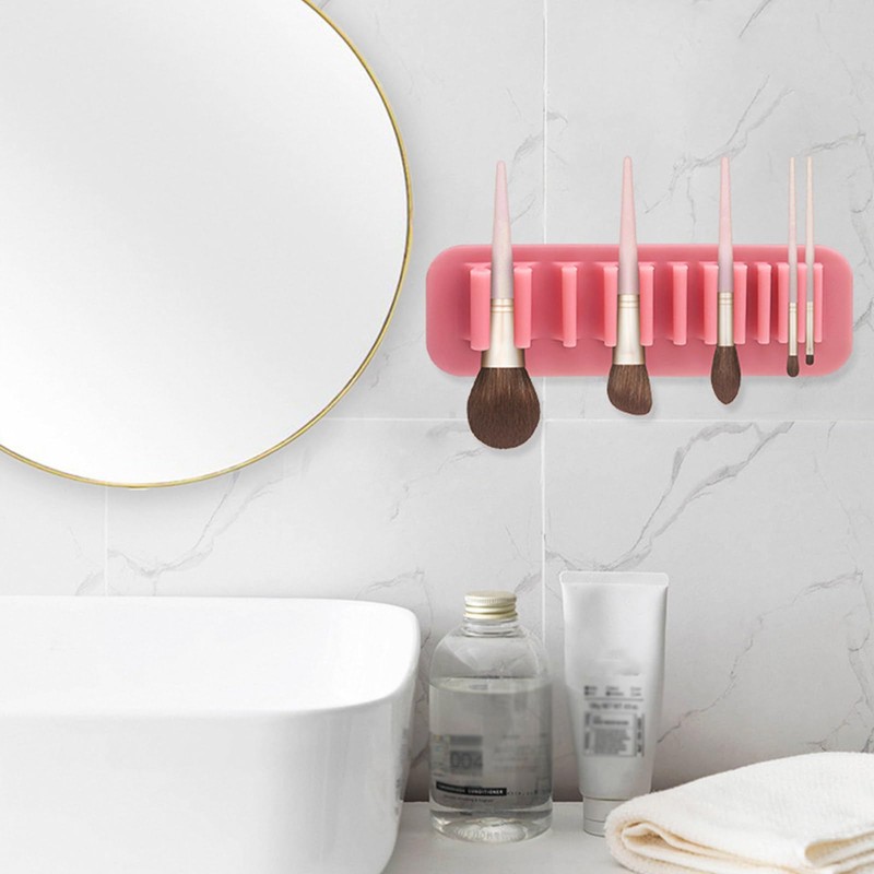 MEELYHOME Wall-Mounted Makeup Brush Organizer Silicone Cosmetic Storage Rack Drying