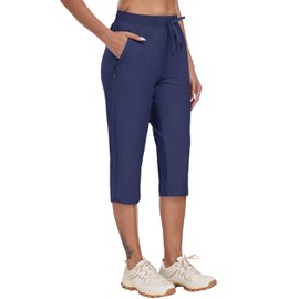 MoFiz Capris for Women Lightweight Women Capri Pants Travel Hiking Casual Summer Pants with Zip Pockets Navy Blue XL