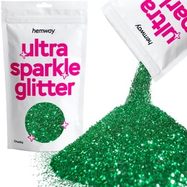 Hemway Premium Ultra Sparkle Glitter Multi Purpose Metallic Flake for Arts Crafts Nails Cosmetics Resin Festival Face Hair - Emerald Green - Chunky (1/40" 0.025" 0.6mm) 100g / 3.5oz