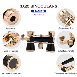 AouloveS Opera Glasses Binoculars 3 X 25 Compact and Lightweight with Built-in Foldable Theater Glasses, Adjustable Handle for Adults Kids Women in Music Concerts and Opera Houses (Black)