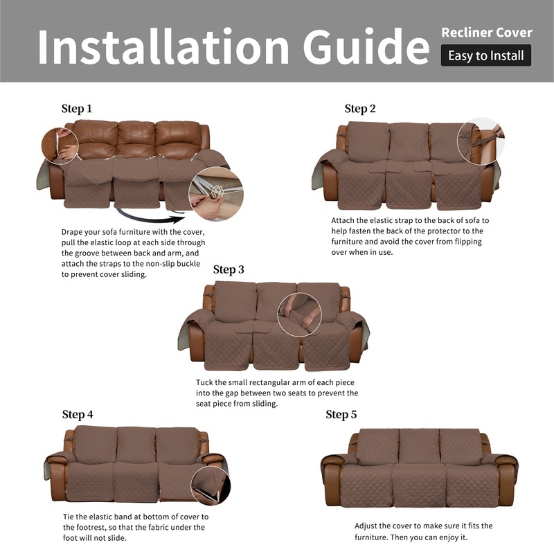 Easy-Going Recliner Sofa Cover, Reversible Couch Cover for 3 Seat