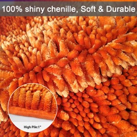 Civkor Orange Bathroom Rugs, Fall Bathroom Rugs Set with Non Slip Backing, Luxury Shiny Chenille Bath Mats Rugs Machine Washable and Quick Dry, 31x20 and 24x16 Inch