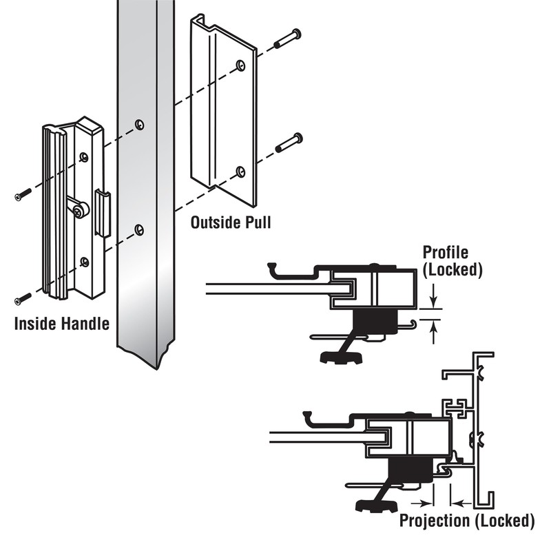 Prime-Line C 1222 Diecast Non-Keyed Sliding Glass Door Handle Set,
