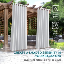 JEMIDI Waterproof Outdoor Patio Curtain - Weather-Resistant Gazebo Curtains with Hook and Loop Fastenings - Ideal for Pergola, Garden, and Balcony - White