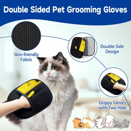 Bukbas 2Pcs Pet Hair Removal Glove, Double-Sided Dog Cat Pet Grooming Gloves, Static Cat Hair Brush, Versatile Groom-ing Gloves for Dog & Cat Grooming, Deshedding, Washing