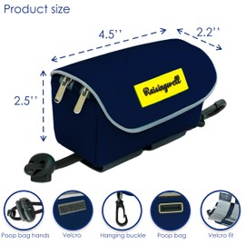 Dog Poop Bag Holder for Leash, 2 Waterproof Zipper Pouches, Dog Treat Pouch for Pet Walking Accessories, with Dispenser, Training Clicker and 1 Free Roll (Blue)