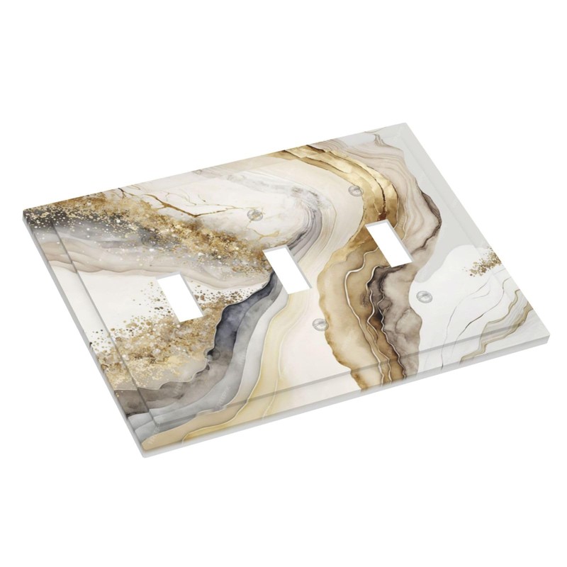 White Gold Marble 3 Gang Triple Toggle Decorative Light Switch