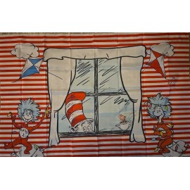 Unbranded Dr Seuss Red Stripes Birthday Banner 3x5FT, Featuring 1 Fish 2 Fish, Things 1 &2