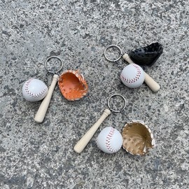 Baseball Equipment Set: Glove & Bat Keychain Orange 2ea