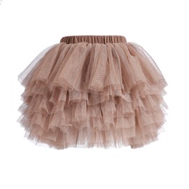elamccor Tutu Skirt for Baby Girl Toddler 6 Layered Tulle Skirts 1-8T Light Tan