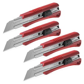 HAUTMEC 4PCS 25mm Extra Heavy-Duty SK4 Utility Knife, 3pcs blade Snap-off Retractable Box Cutter, Auto-lock Mechanism, Blade Storage Design HT0080-4PC