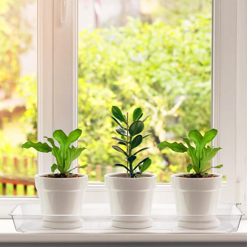 Kingrol 16 Pack Rectangular Plant Drip Trays, Clear Plant Saucers