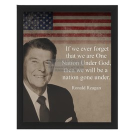 PRESIDENT RONALD REAGAN "WE ARE ONE NATION UNDER GOD" QUOTE 8X10 FRAMED PHOTO