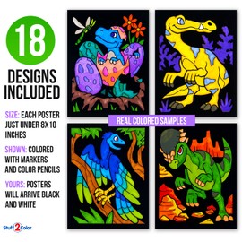 Super Pack of 18 Fuzzy Velvet Coloring Posters (Dinosaurs Edition) - Arts & Crafts for Boys and Girls - Great for After School, Travel, Quiet Time, Group Activities, and Coloring with Friends