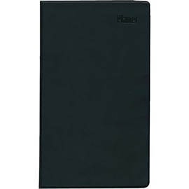 Zettler - Pocket Planner 2025 Black, 9.5 x 16 cm, Pocket Calendar with 32 Pages in Plastic Sleeve, 1 Month on 2 Pages, Separate Address Book, Week Counting, Moon Phases and German Calendar