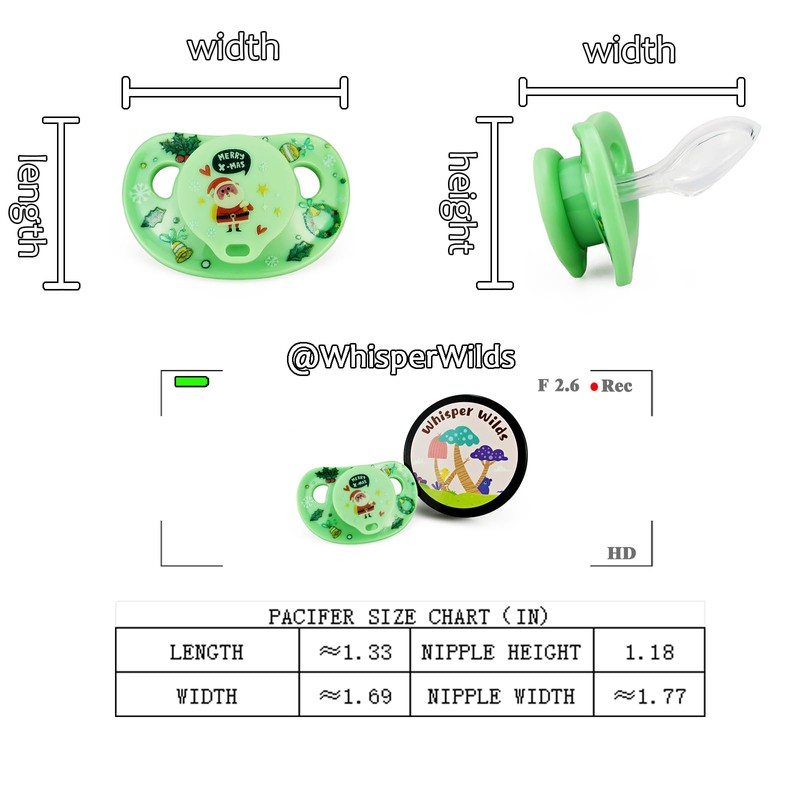 WhisperWilds Adult Sized Pacifier Green Santa Pattern Printed with Case