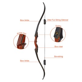 TOPARCHERY Archery 60" Takedown Hunting Recurve Bow and Arrow Set for Adults Practice Competition Longbow Kit with 6pcs Fiberglass Arrows Right Hand Black