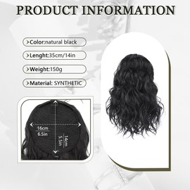 RPAEOY 35 cm Women's Wavy Hair Wig Drawstring Wave Short Ponytail Wig Ideal for Daily Use and Parties (Black)