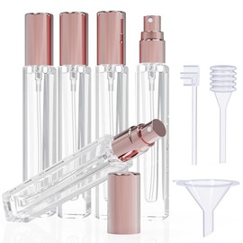 seafulee 5PCS Cologne Perfume Atomizer Empty,10ML Mini Perfume Bottles Refillable With Dispenser Tools, Pocket Perfume Spray Bottle Atomizer for Travel and Sample Container (Transparent+pink cap)