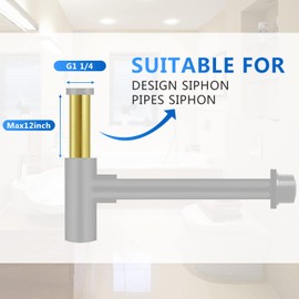 OPERMAXER Flanged Sink Tailpiece 1-1/4 in. OD, 12 inch Brass Extension Tube for Trap, Drain Connections, Siphon Immersion Pipe For Bathroom Under Sink, Brushed Gold