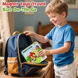 49 PCS Magnetic Building Blocks Travel Toys, Farm Animals Magnetic Tiles with Portable Iron Storage Box & Play Base, STEM Learning Toys for Kids Ages 3-5, 4-8