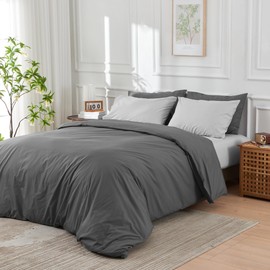 DOZ by SIJO 100% Long Staple Cotton Duvet Cover Sets, Classic Crisp Percale Weave, Breathable, Matte Finish, Hotel Comfort, 106"x90", 8 Loops, 3pc 2 Pillowcases 1 Duvet Cover (Storm, King/Cal King)