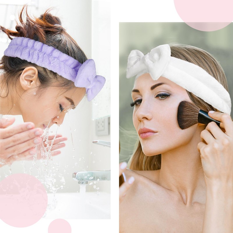 Fmeida Skincare Headband,Wrist Bands for Washing Face, Soft Fleece, Purple,