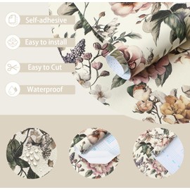 Toduso Peel and Stick Wallpaper Vintage Floral Contact Paper Removable Wall Paper Self Adhesive Wallpaper for Bedroom Bathroom Kitchen Vinly Rolls 17.3"x118.1"
