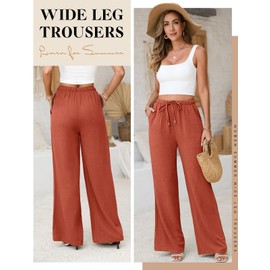 UMIPUBO Womens Linen Pants High Waisted Wide Leg Trousers Summer Palazzo Casual Pant Flowy Drawstring Beach Pants(Brick Red,L)