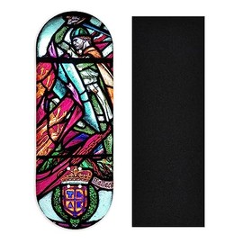 Teak Tuning Heat Transfer Graphic Wooden Fingerboard Deck, Wallace Stained Glass - 34mm x 97mm Popsicle Shaped Deck